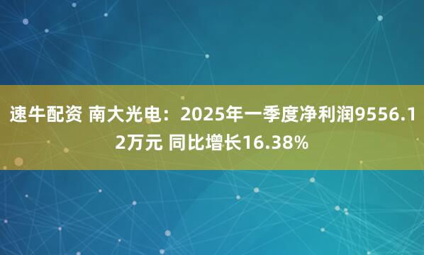 速牛配资 南大光电：2025年一季度净利润9556.12万元 同比增长16.38%