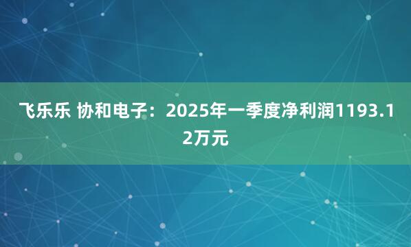 飞乐乐 协和电子：2025年一季度净利润1193.12万元